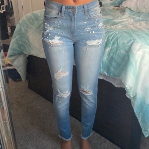 Pearls and rhinestone jeans